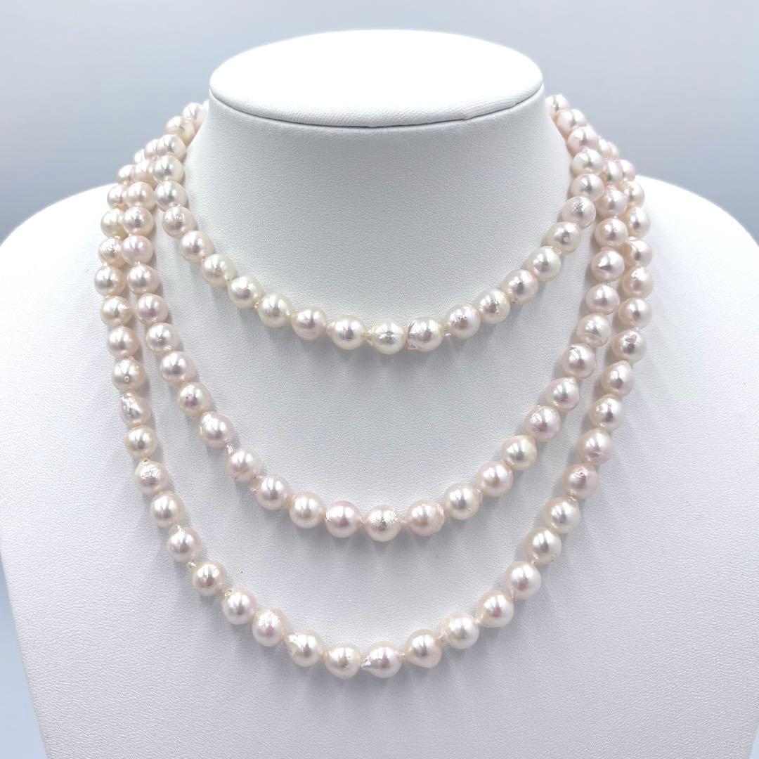 【百貨店証明書付】照り干渉色◎あこや真珠120㎝ロングパールネックレス 約8mm