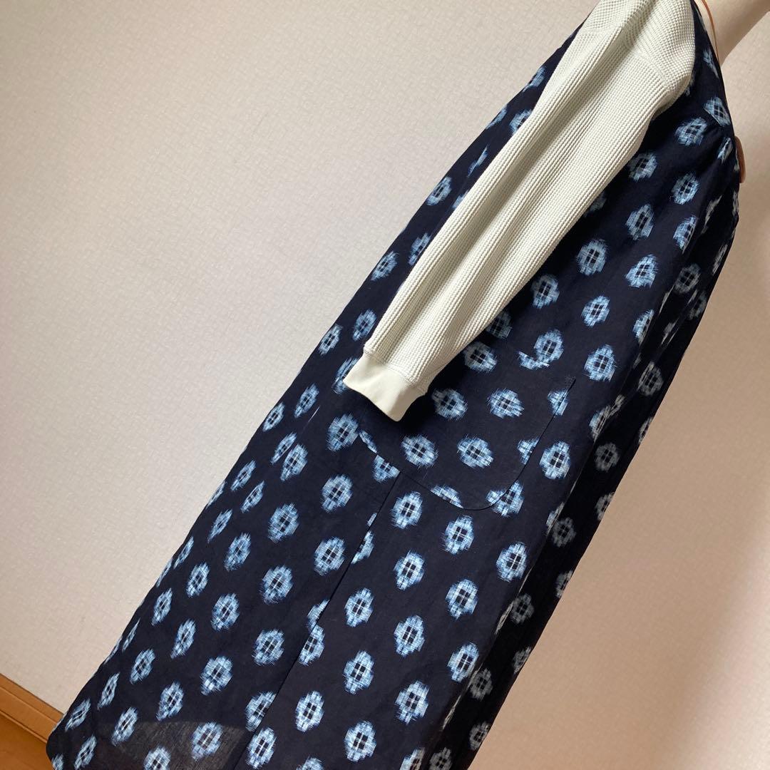 着物リメイクワンピース1785　伊予絣反物　ゆったりワンピース ロング丈