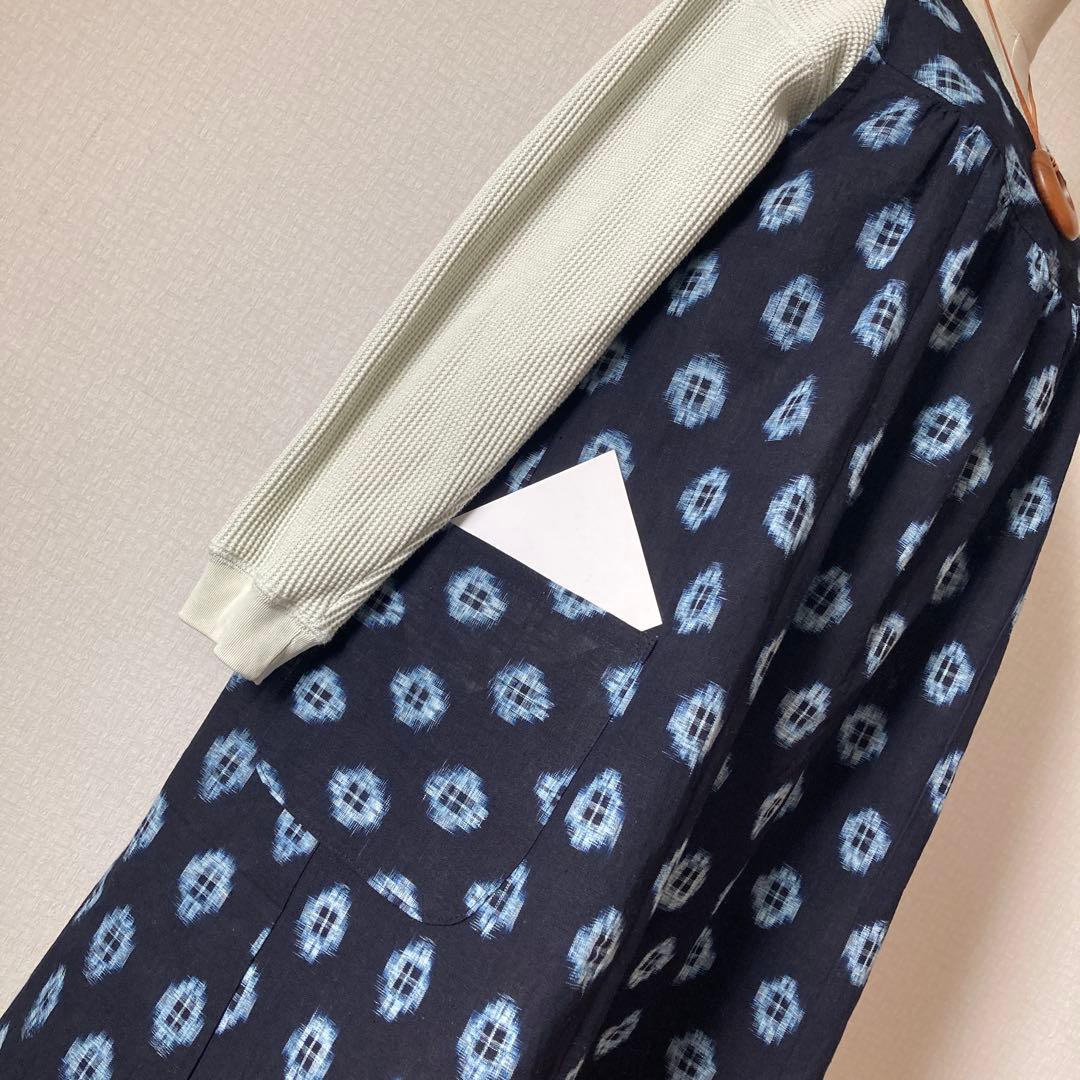 着物リメイクワンピース1785　伊予絣反物　ゆったりワンピース ロング丈