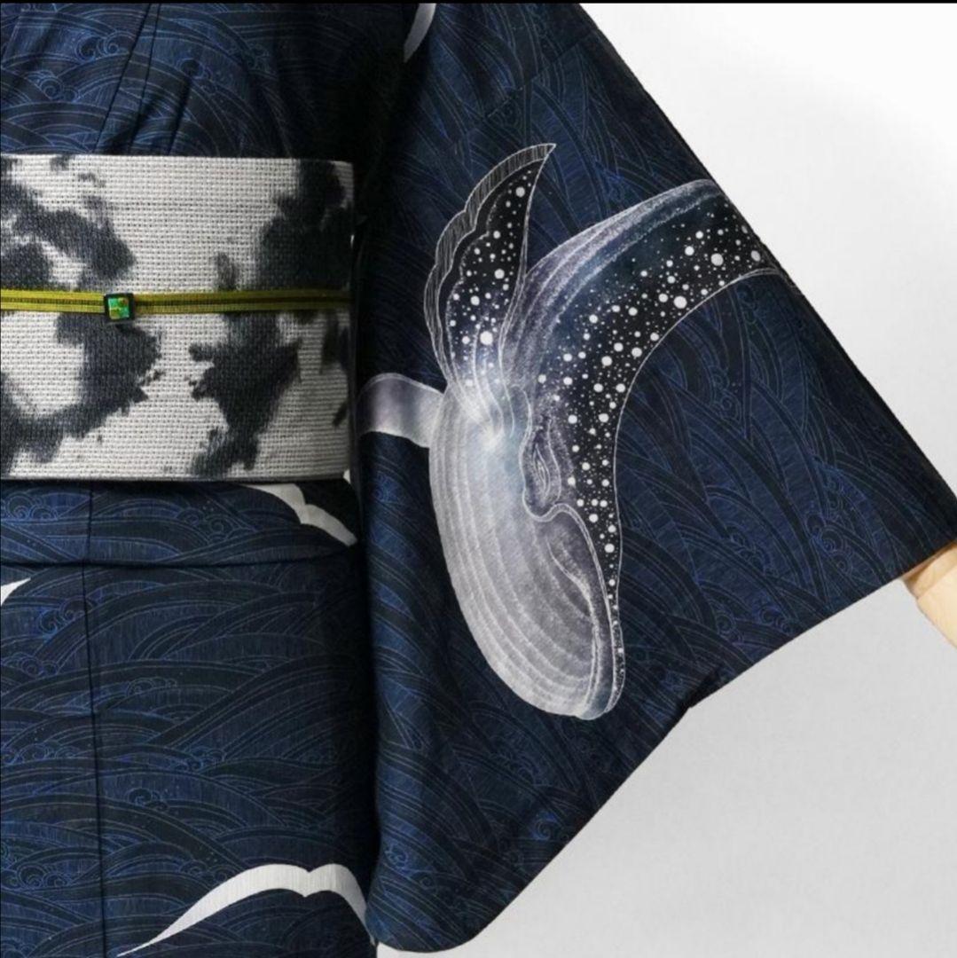 レア柄★めずらしい絵羽柄浴衣.紺地波柄