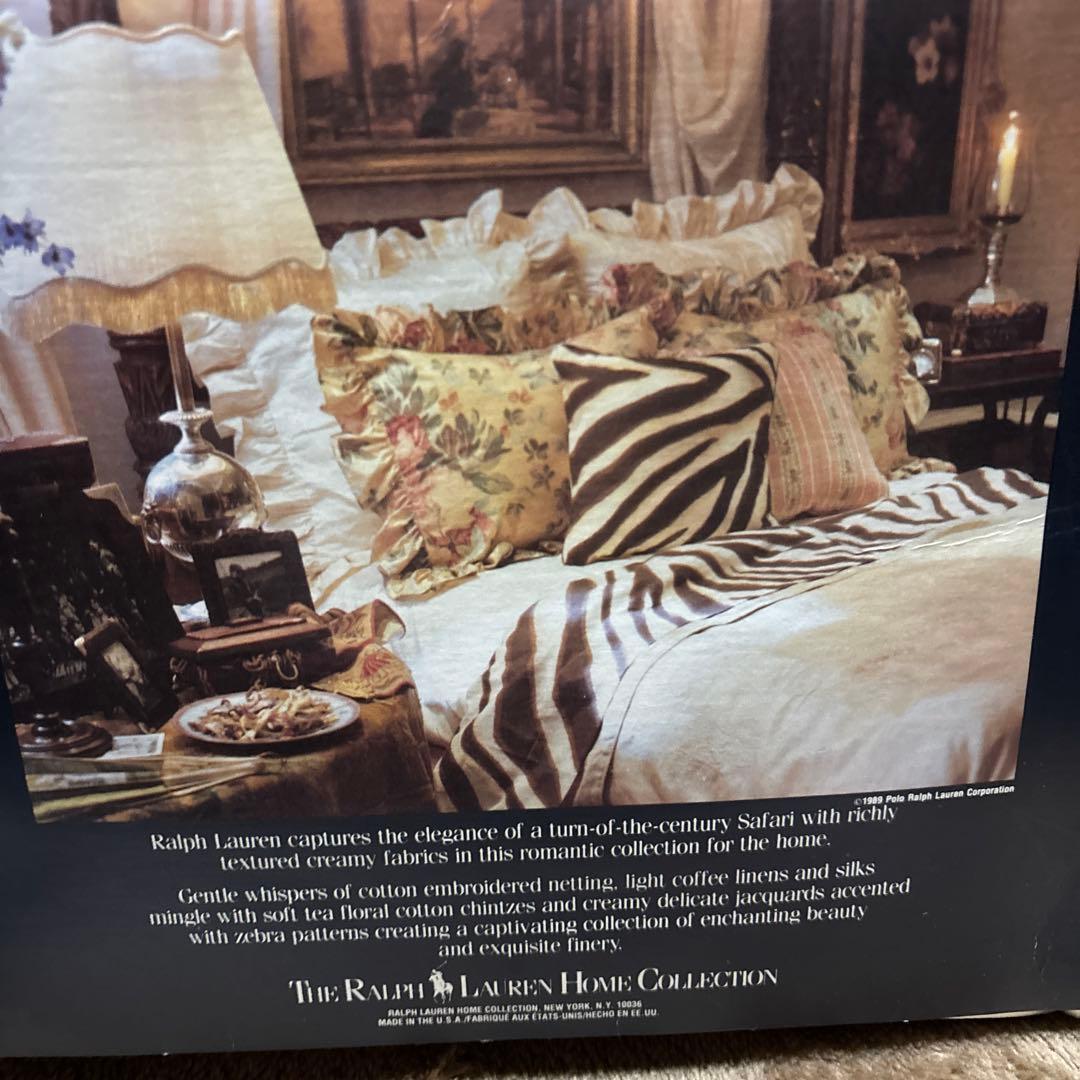 未使用 ラルフローレン フラットシーツ ツイン ベージュ 総柄 USA製