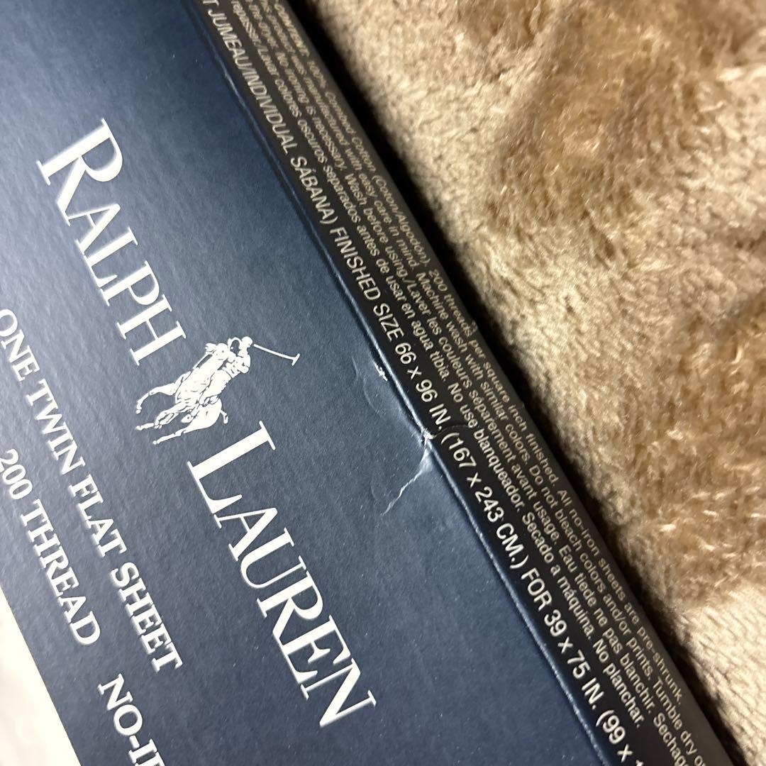 未使用 ラルフローレン フラットシーツ ツイン ベージュ 総柄 USA製