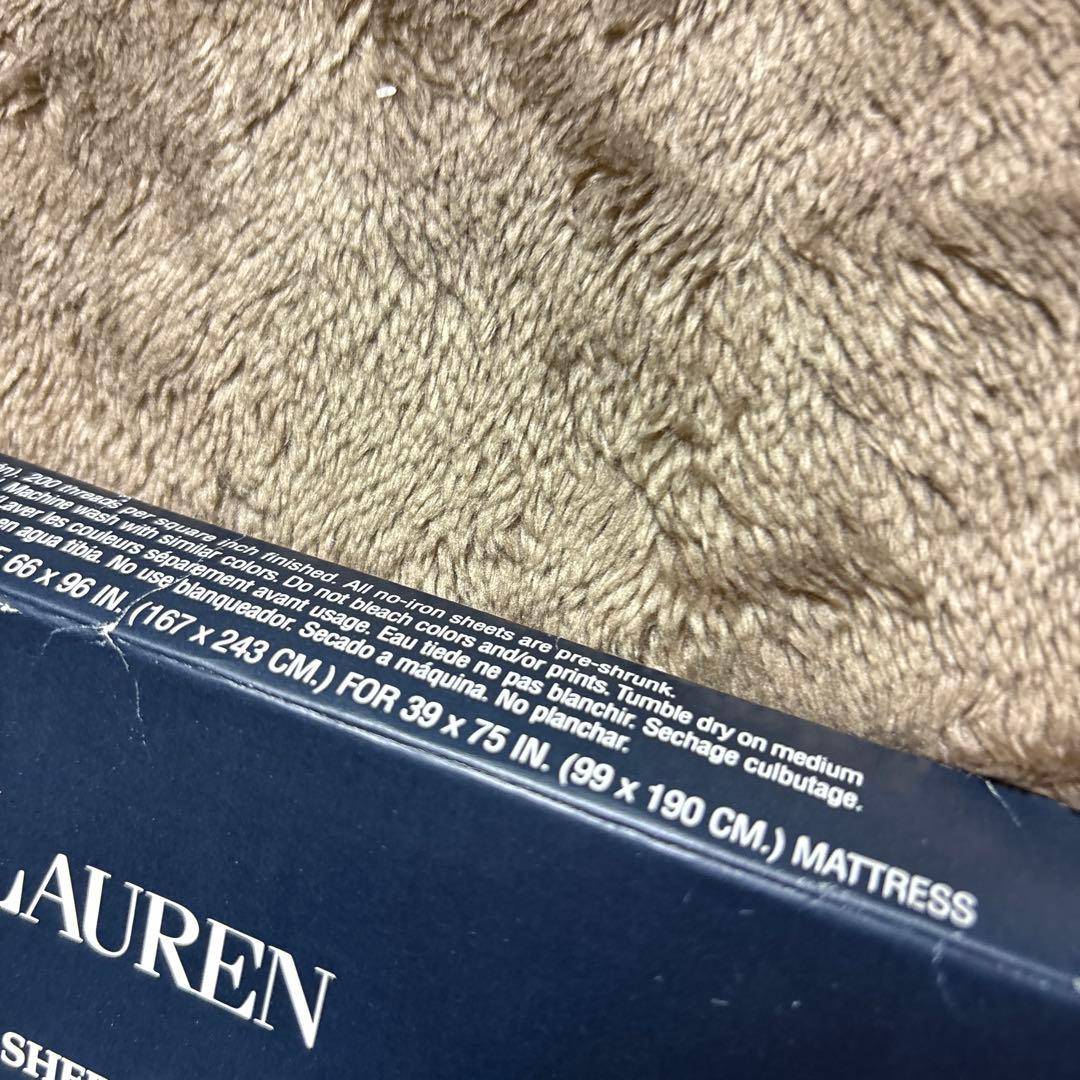 未使用 ラルフローレン フラットシーツ ツイン ベージュ 総柄 USA製