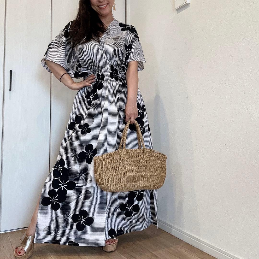 本染浴衣　リメイク　ワンピ ハンドメイド　ロング　単色　白　黒　　コーマ地