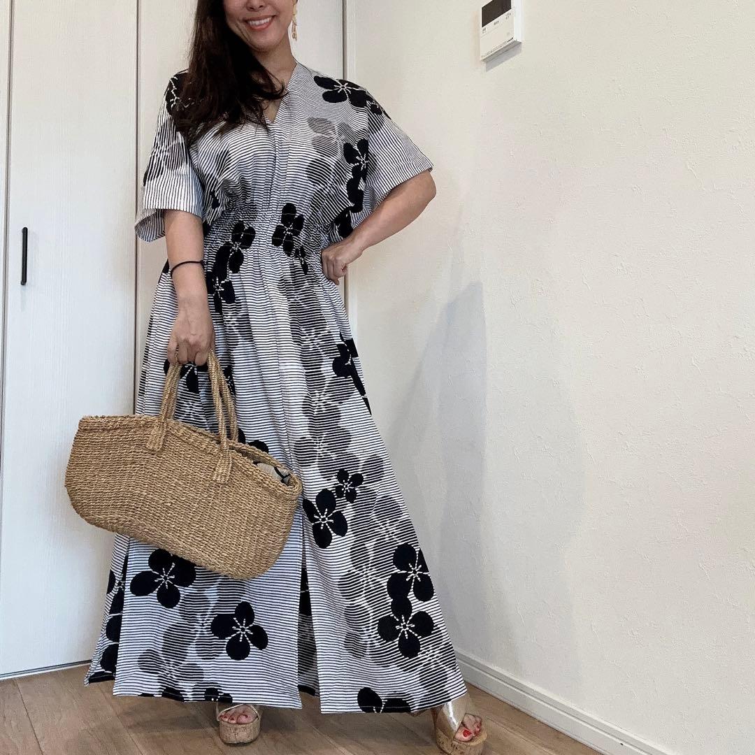 本染浴衣　リメイク　ワンピ ハンドメイド　ロング　単色　白　黒　　コーマ地