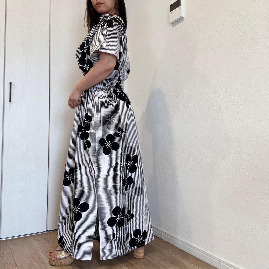 本染浴衣　リメイク　ワンピ ハンドメイド　ロング　単色　白　黒　　コーマ地