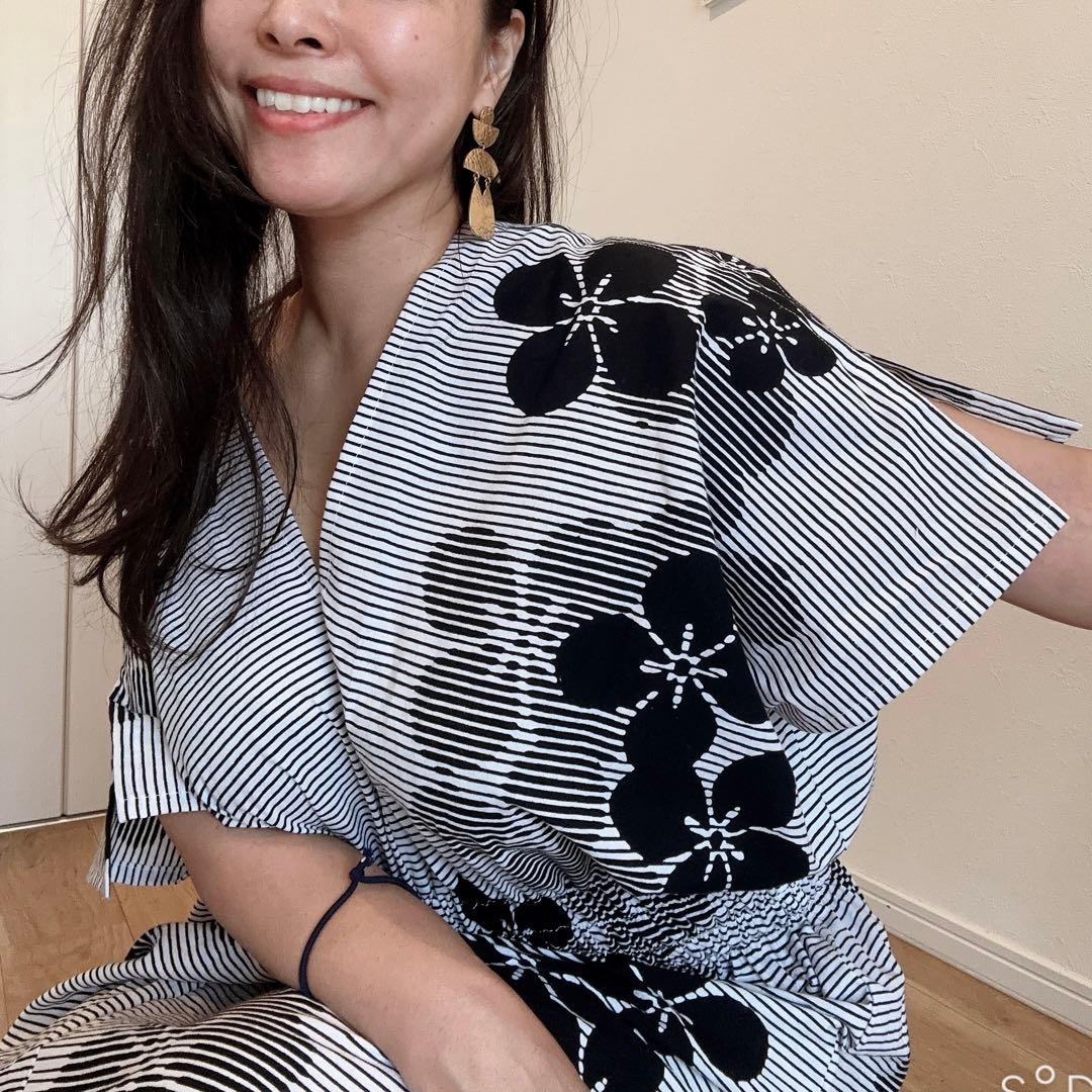 本染浴衣　リメイク　ワンピ ハンドメイド　ロング　単色　白　黒　　コーマ地