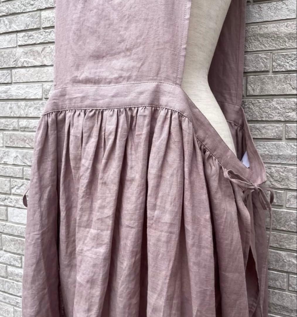 リネンレイヤード2wayエプロンワンピース　パープル