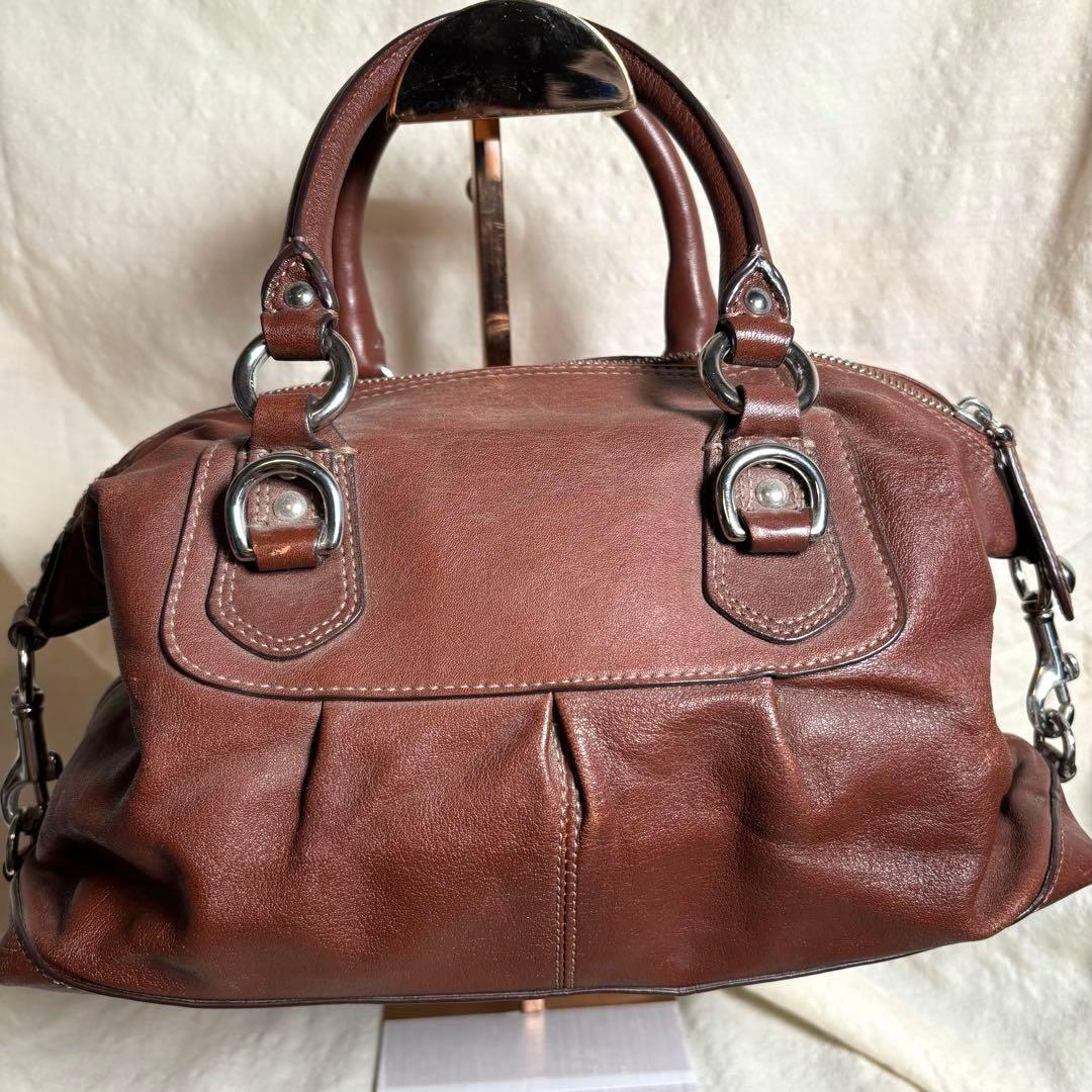 COACHコーチ✨レザー ハンドバッグ ブラウン茶 サイドフック形状変化　y2k