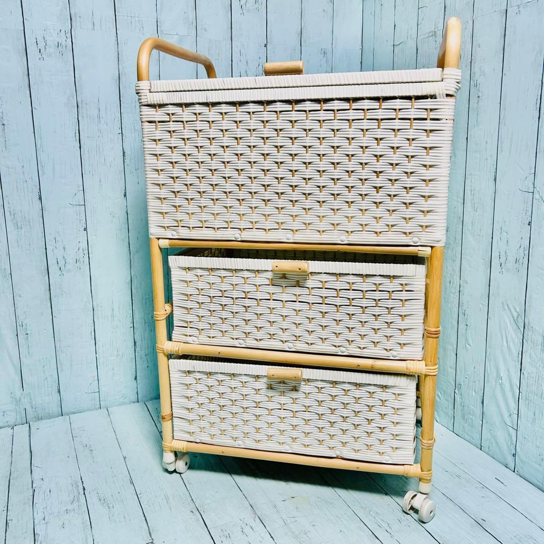 ミッフィー　ピンク　籐ラタン　大型 蓋付 バスケット3段　昭和レトロ　レア　希少