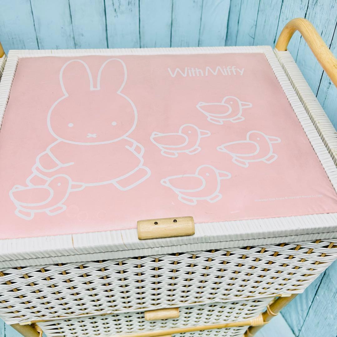 ミッフィー　ピンク　籐ラタン　大型 蓋付 バスケット3段　昭和レトロ　レア　希少