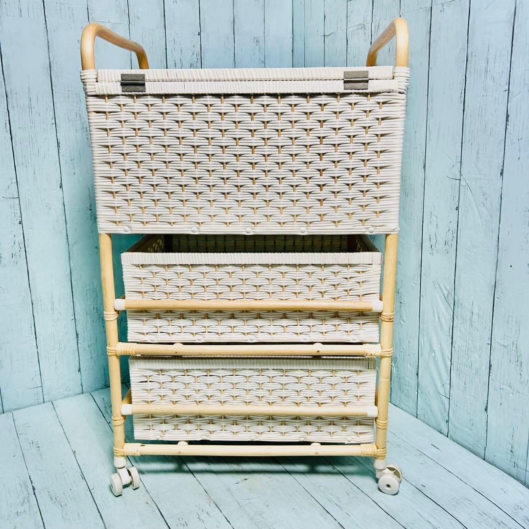 ミッフィー　ピンク　籐ラタン　大型 蓋付 バスケット3段　昭和レトロ　レア　希少