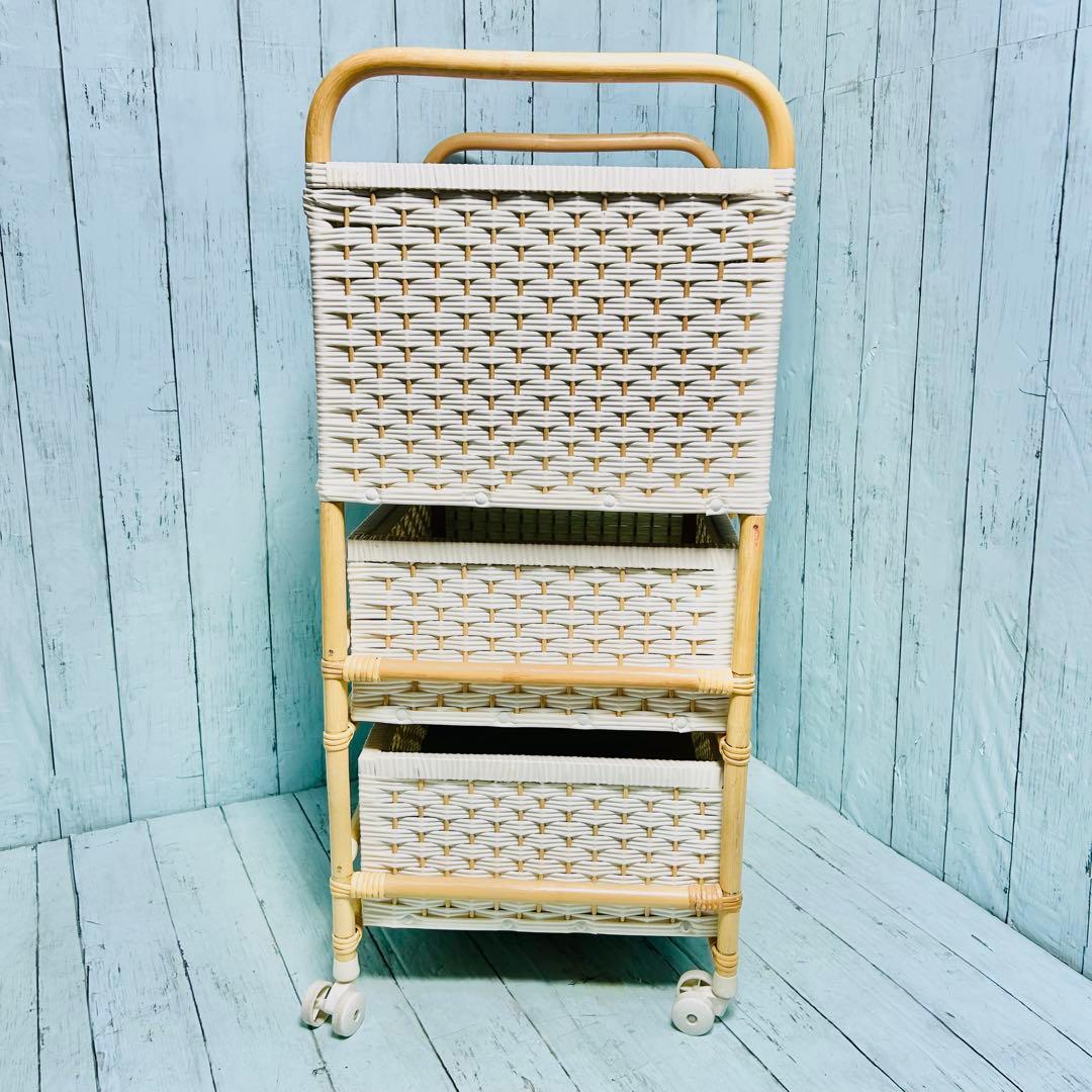 ミッフィー　ピンク　籐ラタン　大型 蓋付 バスケット3段　昭和レトロ　レア　希少