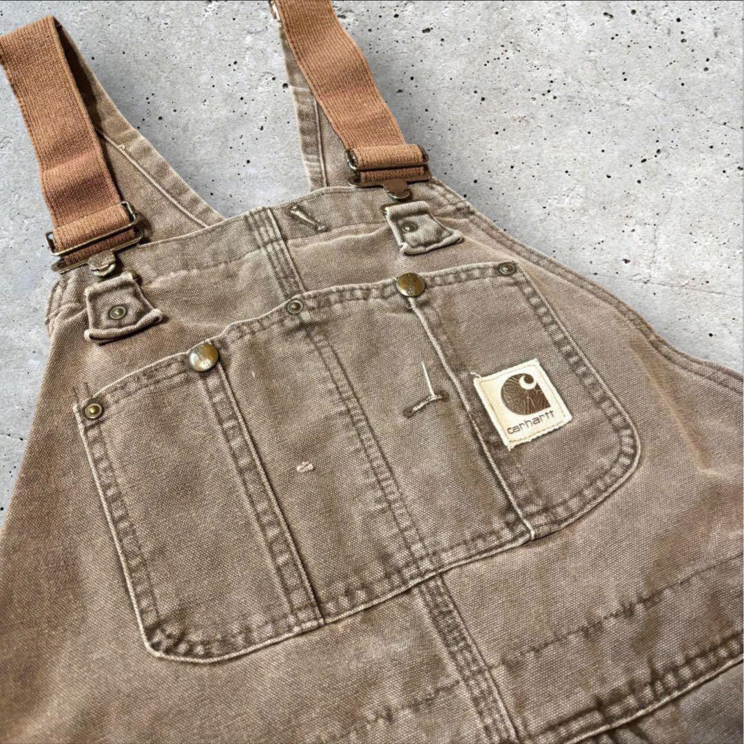 〈カーハート〉オーバーオール　36×30 茶色　ダブルニー　裏地キルティング　j