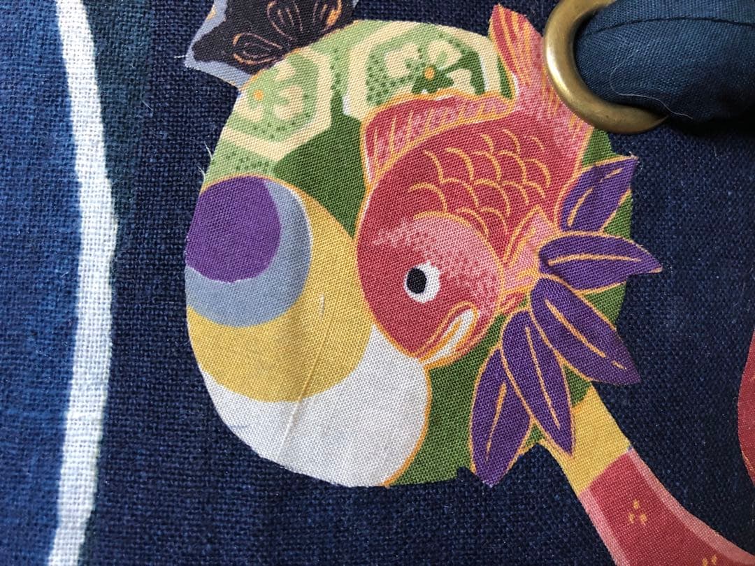 一閑張り　一閑張りバック　　　　藍染 筒がき　正絹古布　犬張子　狛犬