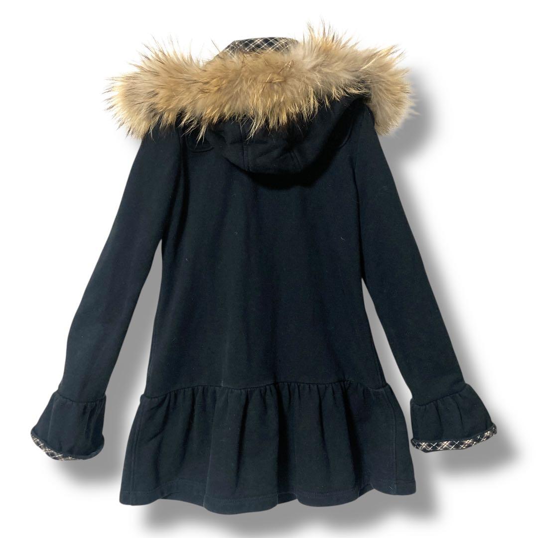 バーバリーブルーレーベル ロングパーカー ファー べプラム ブラック 38