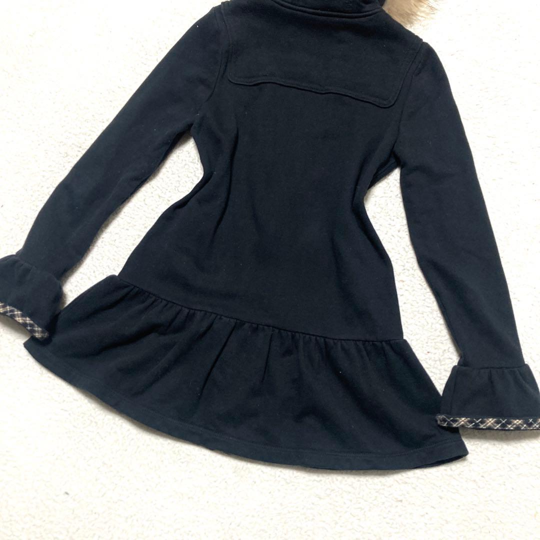 バーバリーブルーレーベル ロングパーカー ファー べプラム ブラック 38