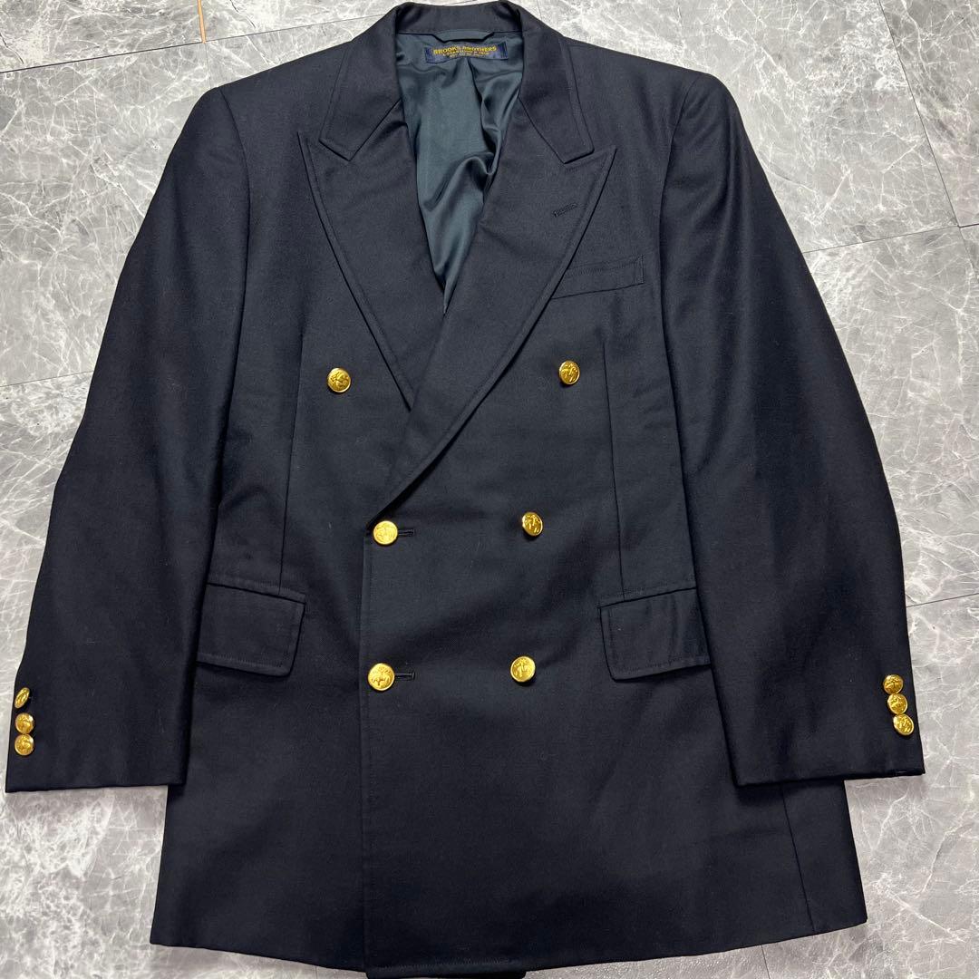美品　ブルックスブラザーズ　紺ブレ　ダブル　メンズ　金ボタン　ウール　L