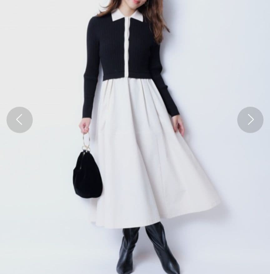 ジャスグリッティ2025 衿ニットドッキングワンピース ブラック M