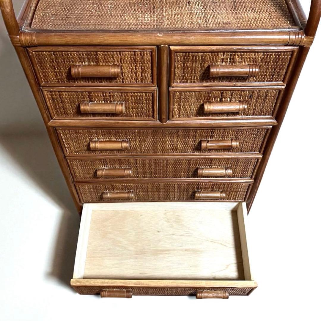 【良品】ラタン製　6段チェスト　籐家具　昭和レトロ　収納家具