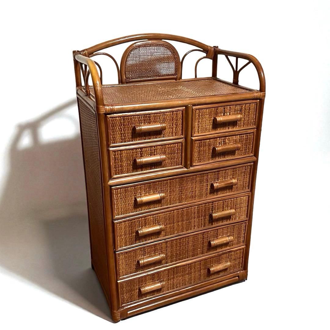 【良品】ラタン製　6段チェスト　籐家具　昭和レトロ　収納家具