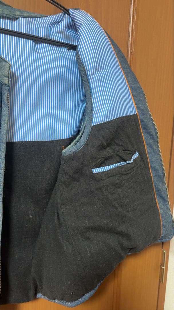 45R umie908 インディゴ染ダウンベスト デニムストライプ