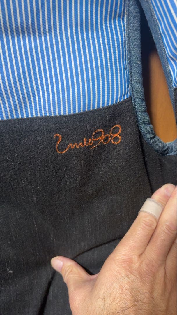 45R umie908 インディゴ染ダウンベスト デニムストライプ