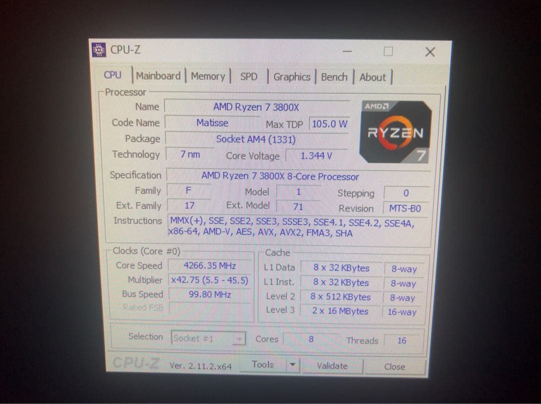 AMD Ryzen 7 3800X (CPUクーラー欠品)