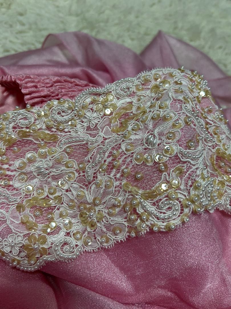 DRESS BLACKビーズロングドレス Mサイズ ピンク演奏会パーティ