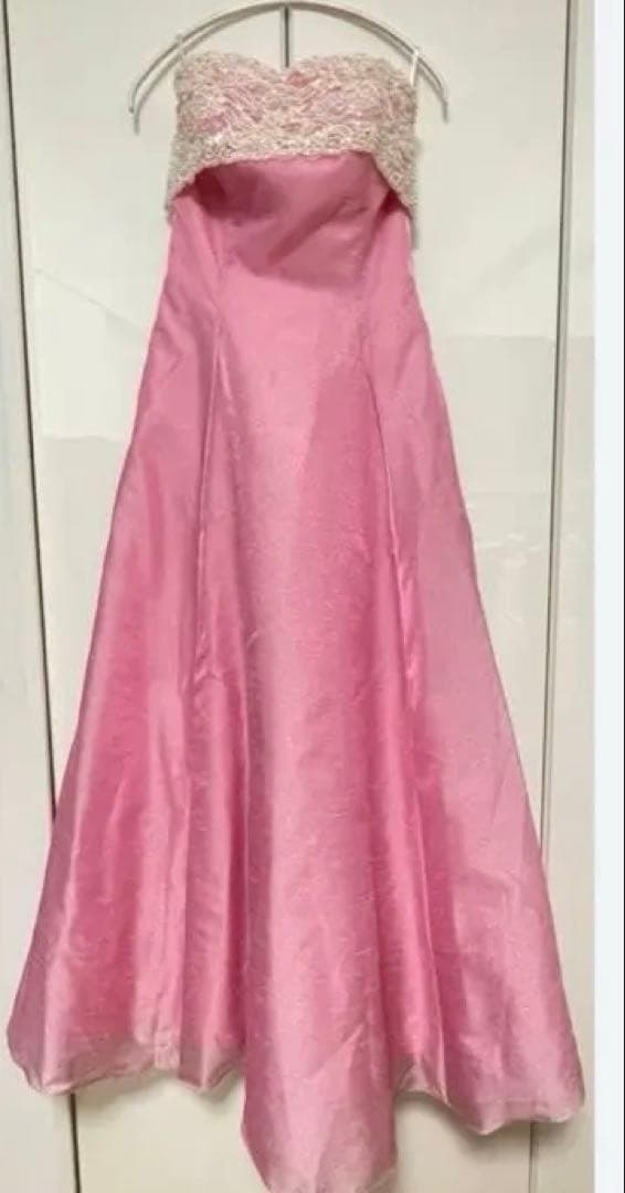 DRESS BLACKビーズロングドレス Mサイズ ピンク演奏会パーティ