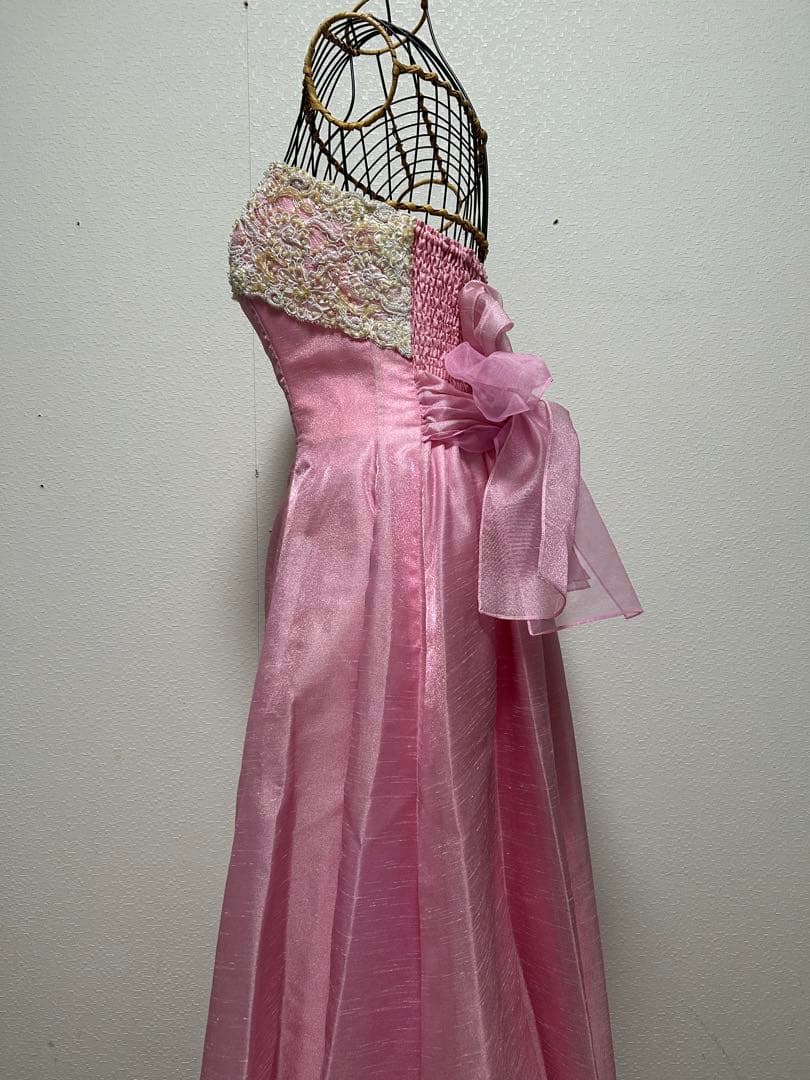 DRESS BLACKビーズロングドレス Mサイズ ピンク演奏会パーティ
