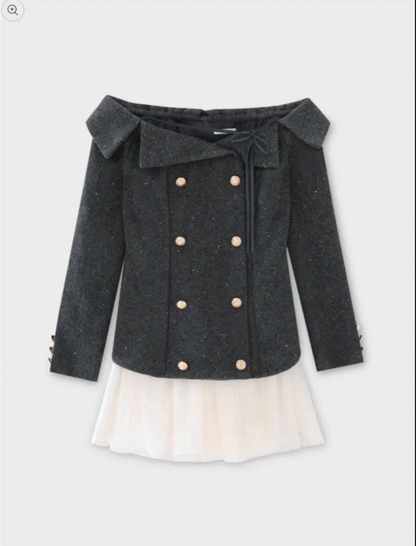 m me eme ワンピース ウールヘリンボーンチュールワンピース