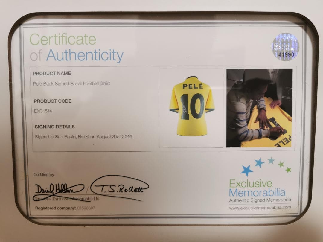 ペレ 直筆サインユニフォーム　証明書付 Pele autograph