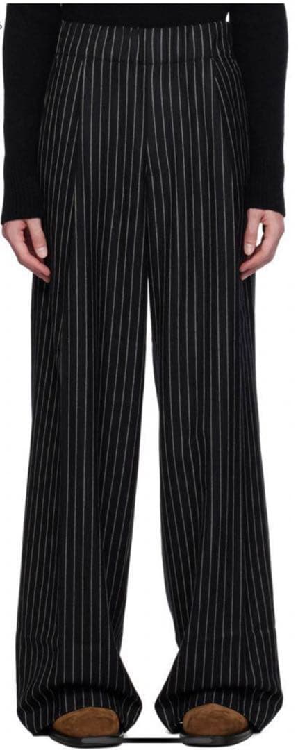 DRIES VAN NOTEN ブラック　ストライプトラウザーズ