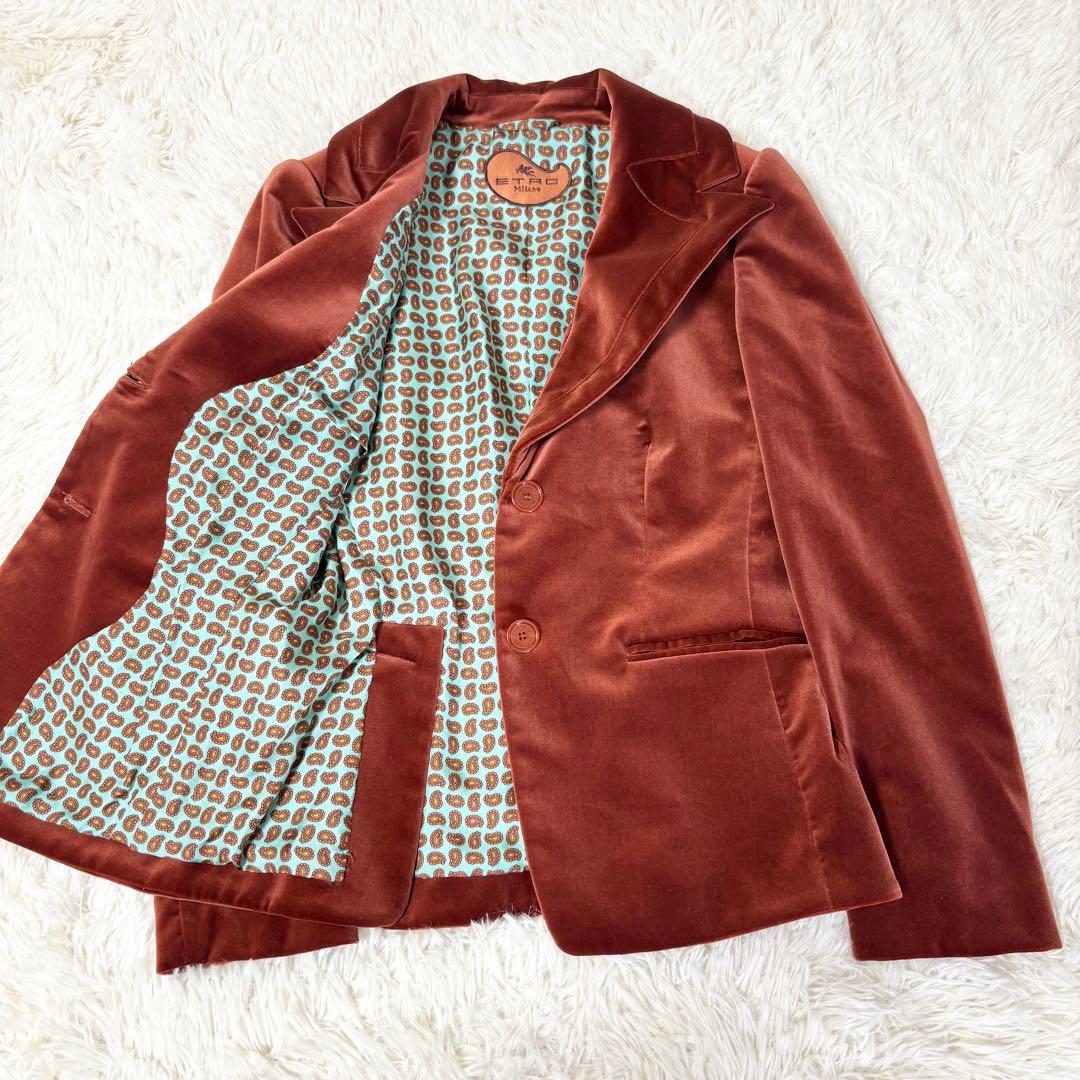 エトロ ベルベット ベロア ジャケット ペイズリー柄総裏地仕様 シルク混 42