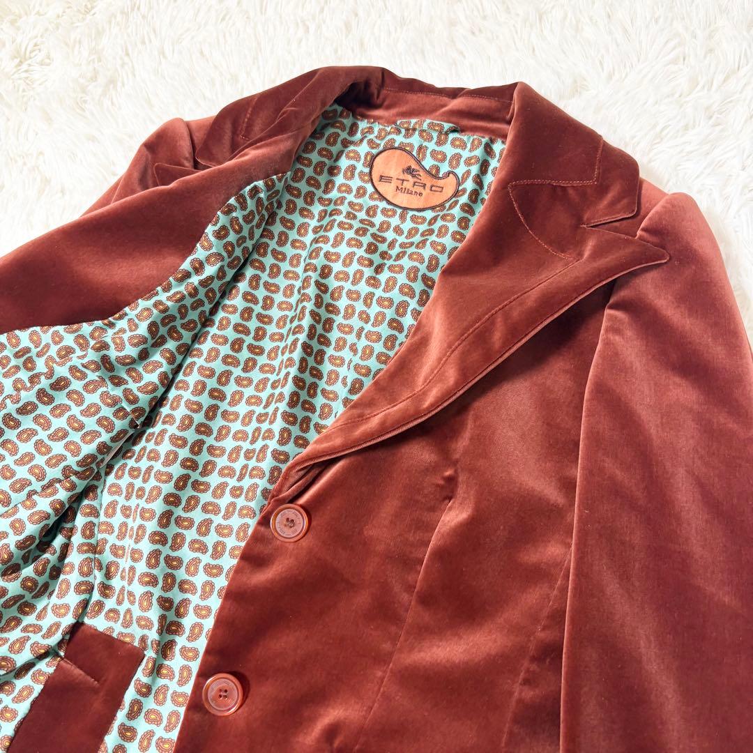 エトロ ベルベット ベロア ジャケット ペイズリー柄総裏地仕様 シルク混 42