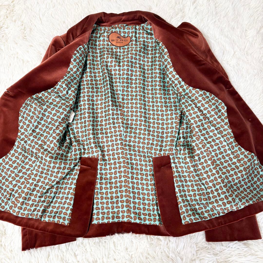 エトロ ベルベット ベロア ジャケット ペイズリー柄総裏地仕様 シルク混 42