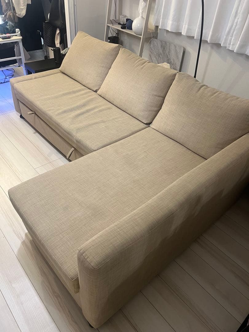 ベージュ L字型ソファ 収納付き