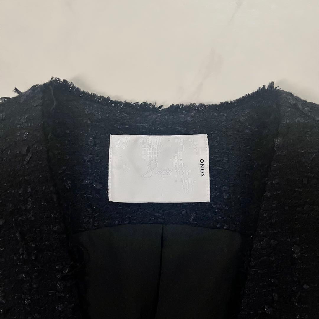 ソーノ　ビッグパールツイードジレ　ペプラム　ネイビー　01サイズ　セレモニー