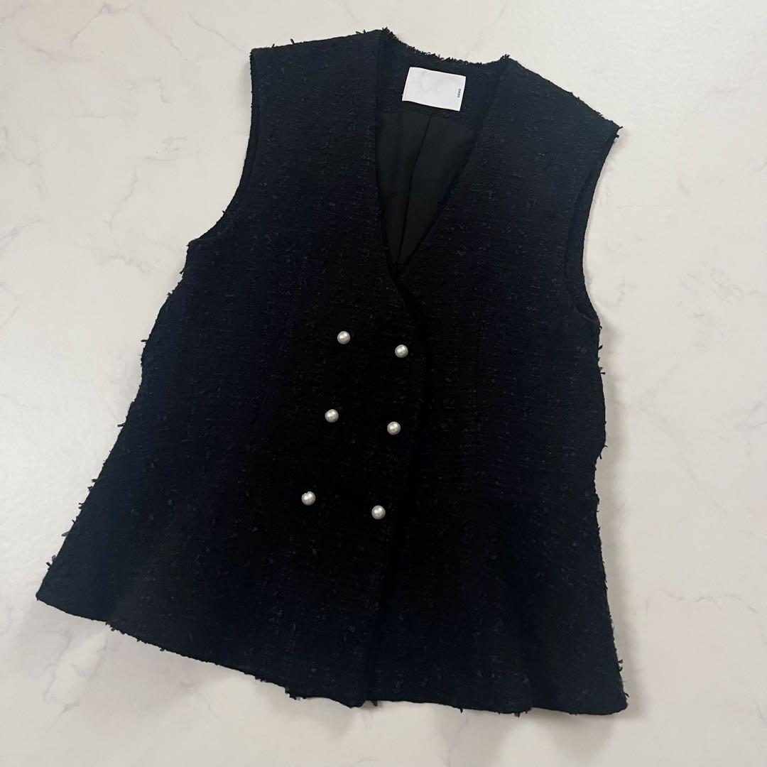 ソーノ　ビッグパールツイードジレ　ペプラム　ネイビー　01サイズ　セレモニー
