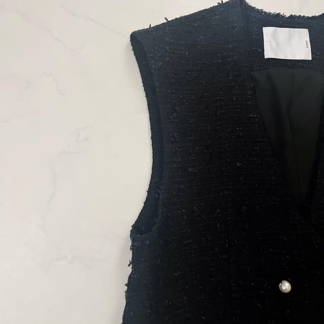 ソーノ　ビッグパールツイードジレ　ペプラム　ネイビー　01サイズ　セレモニー