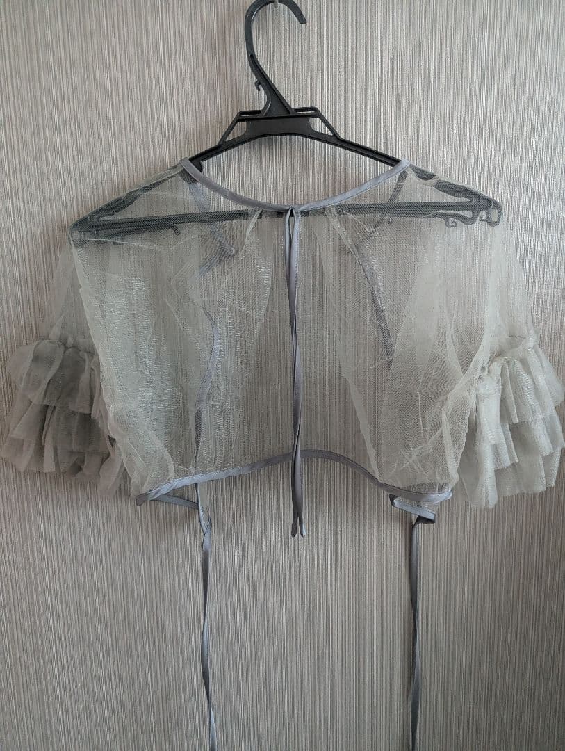 Leja チュールフリルリボンボレロスパンコール花柄刺繍ベアトップドレス