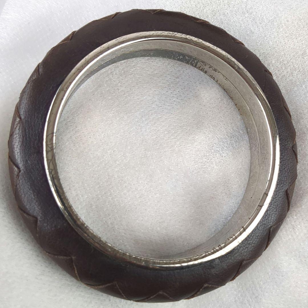 【最高デザイン】ボッテガヴィネタ☆イントレ　レザー　シルバー　バングル