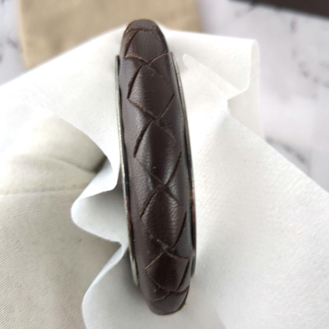 【最高デザイン】ボッテガヴィネタ☆イントレ　レザー　シルバー　バングル