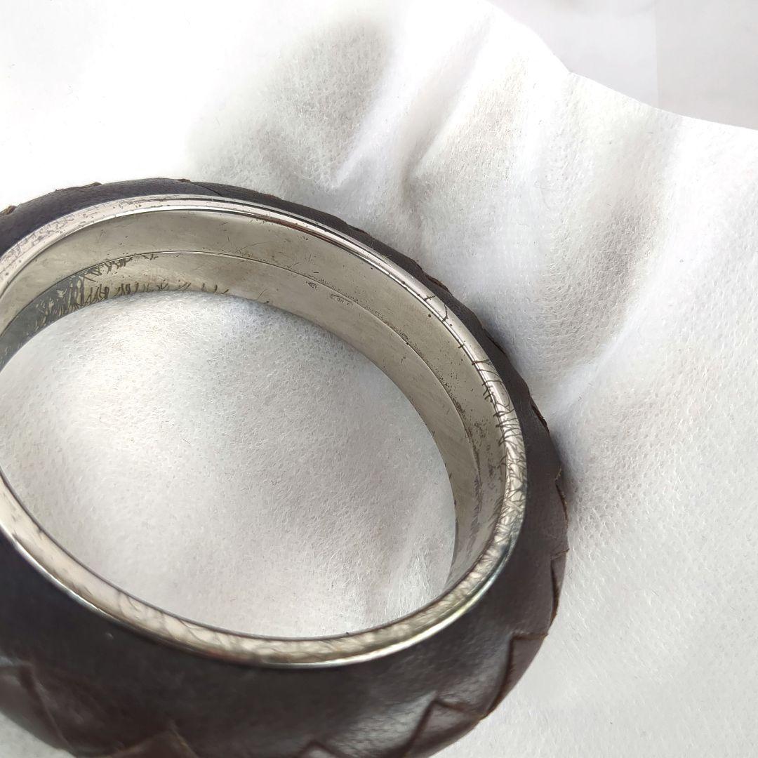 【最高デザイン】ボッテガヴィネタ☆イントレ　レザー　シルバー　バングル