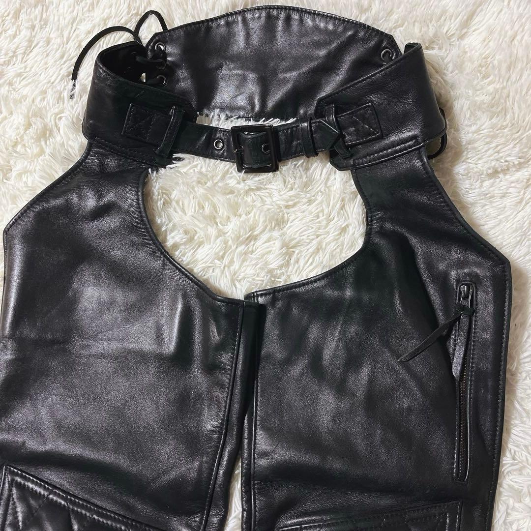 カドヤ　KADOYA 黒レザー チャップス キルティングデザイン バイク