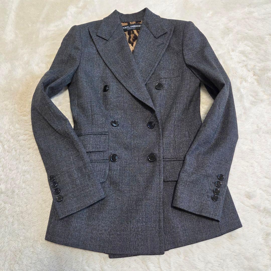 美品　テーラードジャケット　ダブル　ヒョウ柄　グレー　ドルガバ