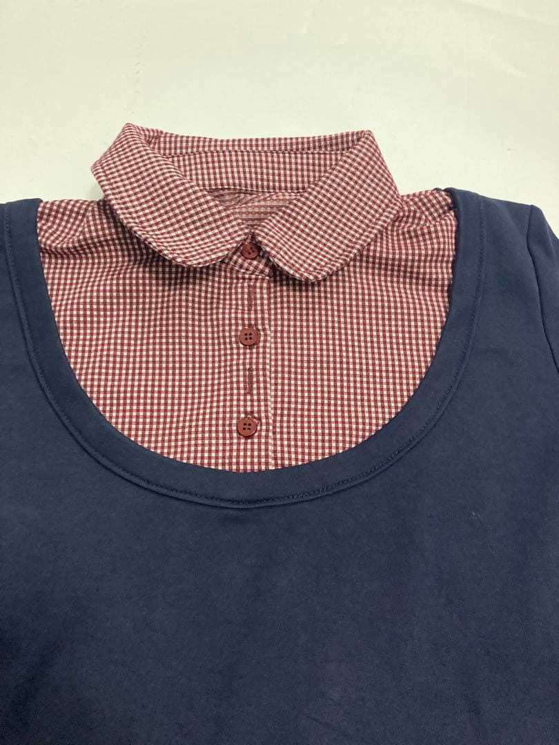 Coyseio ネイビー チェック長袖トップス