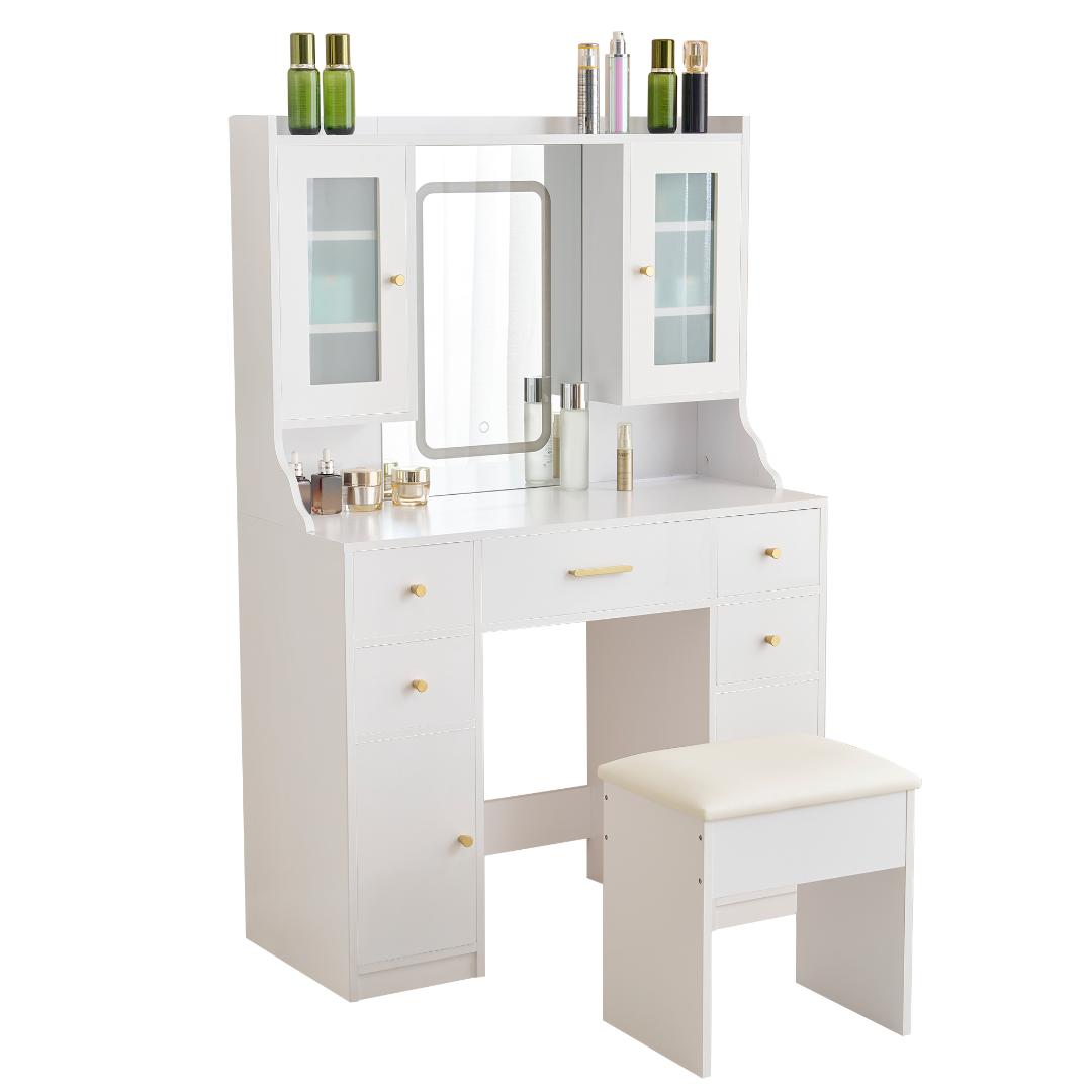 ドレッサー 化粧台 テーブル 鏡台 コンセント付き ライト付き 3色LED