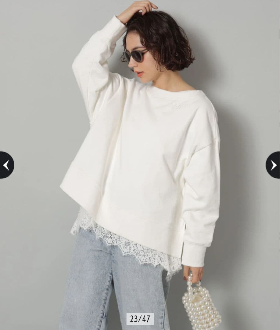 新品タグ付　 Arpege story 裾レースロンT 白 Sサイズ